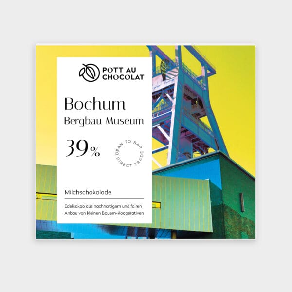 Verpackung einer Tafel Milchschokolade mit dem Motiv Ruhrgebiet Bochum Bergbau-Museum
